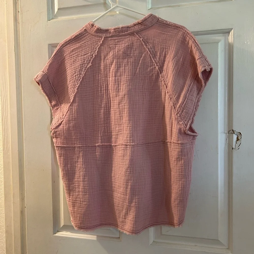 Free People Dusty Pink Short-Sleeve Button-Front Gauze Top - Picture 2 of 2